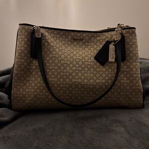 Coach Beige and Black Signature Shoulder Bag 3 compartments!